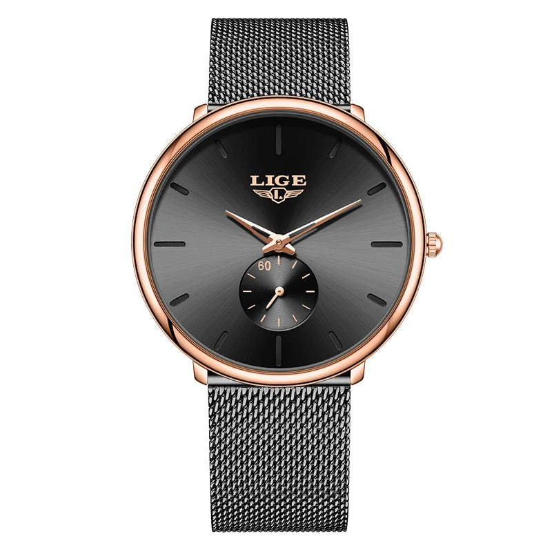 Reloj de cuarzo de lujo para hombre, marca LIGE, diseño moderno, informal, ultrafino, con malla de acero, resistente al agua, deportivo.