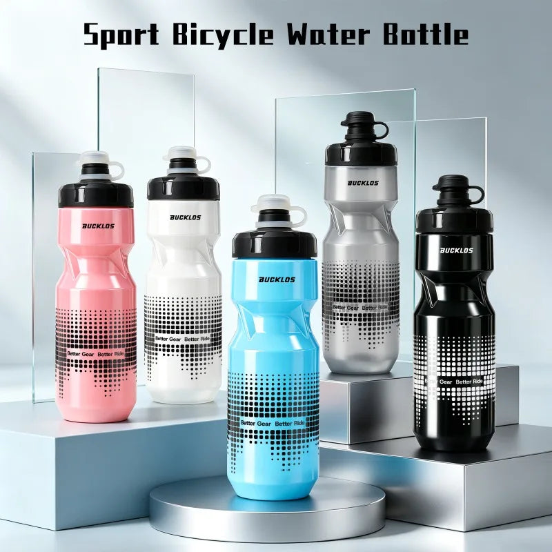Botella de agua para bicicleta BUCKLOS de 710 ml, sin BPA, botella deportiva con sistema de apertura por compresión, a prueba de polvo y fugas, ideal para bicicletas de carretera y de montaña.