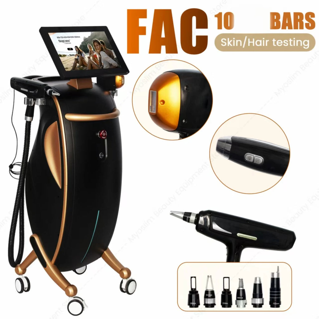 Analizador de piel y cabello, máquina de belleza multifuncional 3 en 1 con 6 longitudes de onda, láser de diodo para depilación y láser de picosegundos para eliminación de tatuajes.