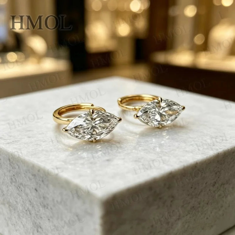 Pendientes de Diamantes Cultivados en Laboratorio, 2ct 3ct, Corte Marquesa, Plata de Ley 925, Opción de Oro 10K 14K 18K, Joyería de Novia para Boda, Regalo para Ella