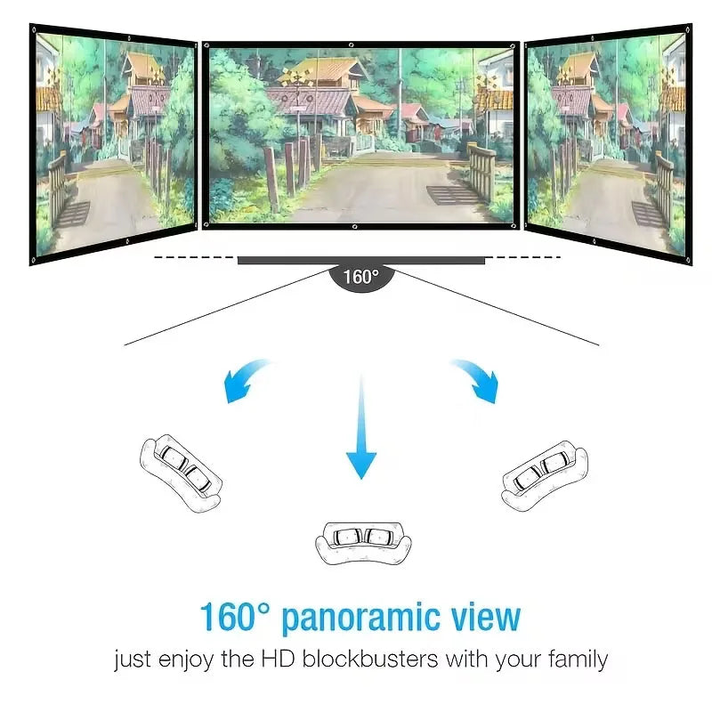 Pantalla de proyector panorámica de 160°, con marco negro y tres paneles