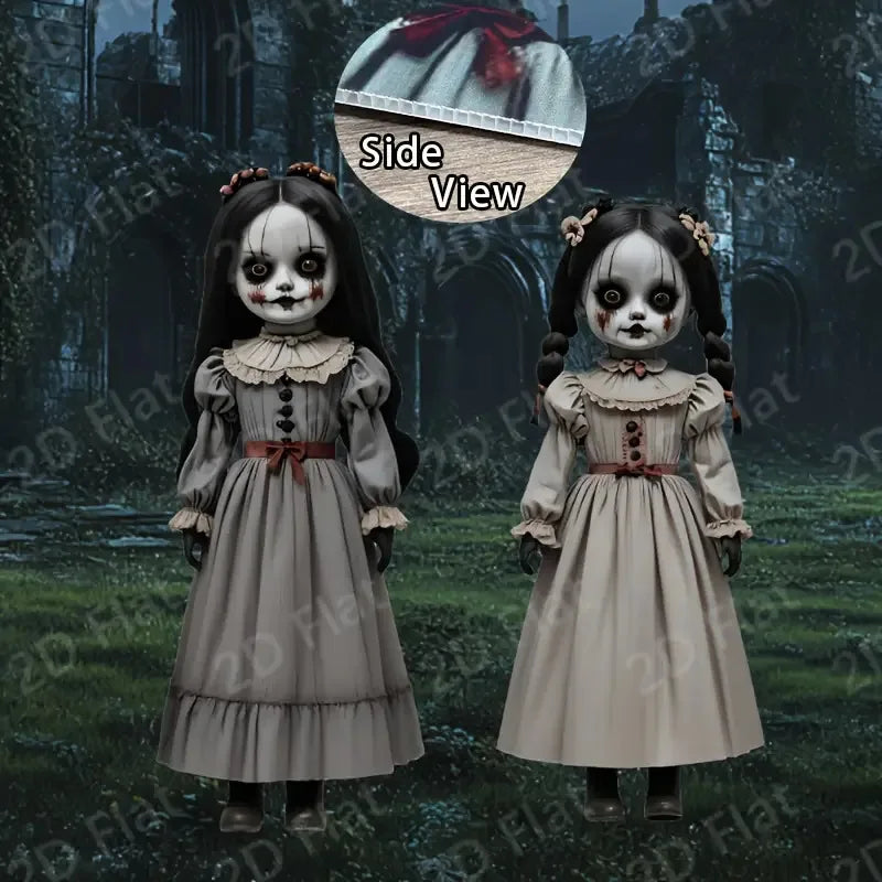 Muñeca aterradora 2D de 60cm para niñas, decoración de terror, decoración de Halloween para insertar, muñeca fantasma grande, decoración de patio al aire libre, accesorios aterradores, 2 uds.