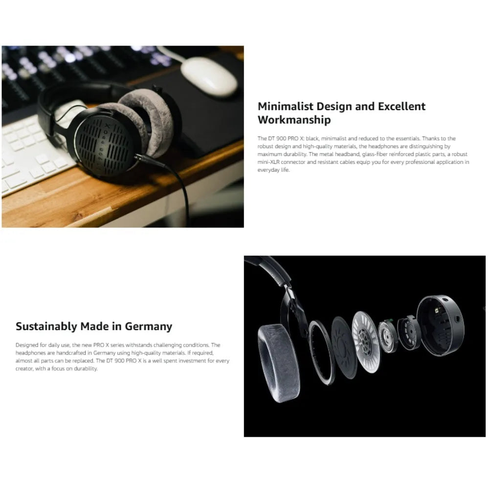 Auriculares Beyerdynamic DT 900 PRO X con driver visible y almohadillas grises