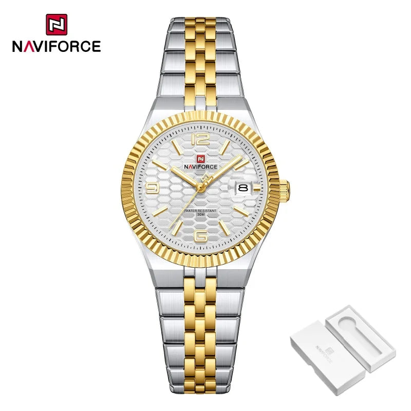 Reloj de mujer NAVIFORCE NF5079 de cuarzo, deportivo, resistente al agua, de alta calidad, con correa de acero, romántico, para dama