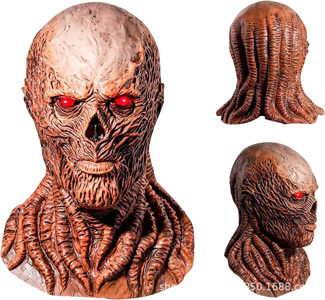 Máscara de Cosplay Vecna, casco de cabeza completa de látex de terror para adultos con ojos rojos LED, disfraz aterrador para fiesta de Halloween