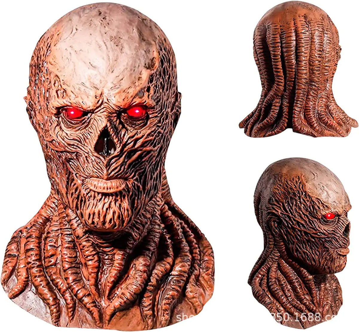 Máscara de Cosplay Vecna, casco de cabeza completa de látex de terror para adultos con ojos rojos LED, disfraz aterrador para fiesta de Halloween