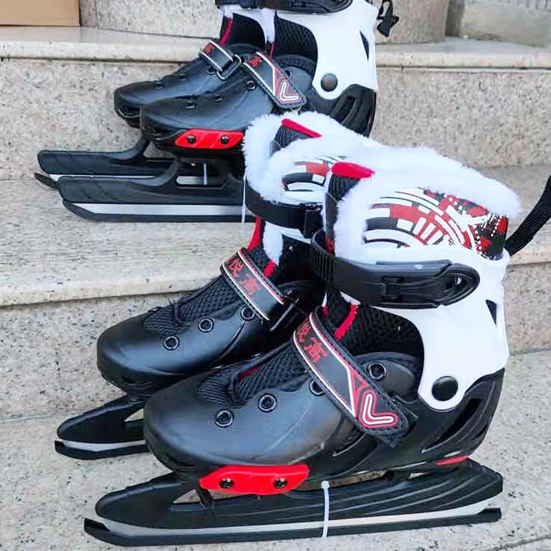 Zapatos de patinaje sobre hielo, patines en línea para hombres y mujeres, zapatillas térmicas cálidas y gruesas con figura de hielo con hoja de hielo para niños, adultos y adolescentes