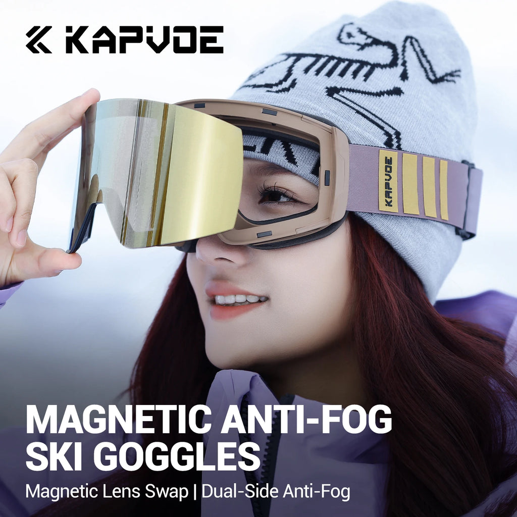 Gafas de Esquí KAPVOE de Doble Capa Antivaho con Protección UV400, Gafas de Snowboard Resistentes al Viento y Antideslumbrantes para Deportes de Nieve