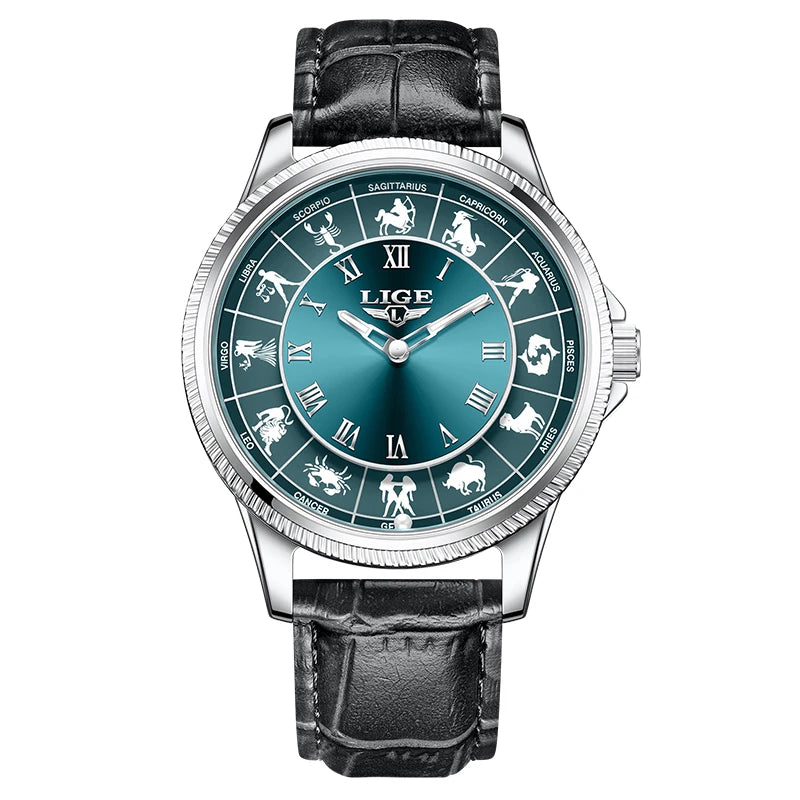 LIGE Reloj de cuarzo de lujo para hombre, nuevo diseño de moda, constelación, resistente al agua 30M, luminoso, regalo creativo para hombre