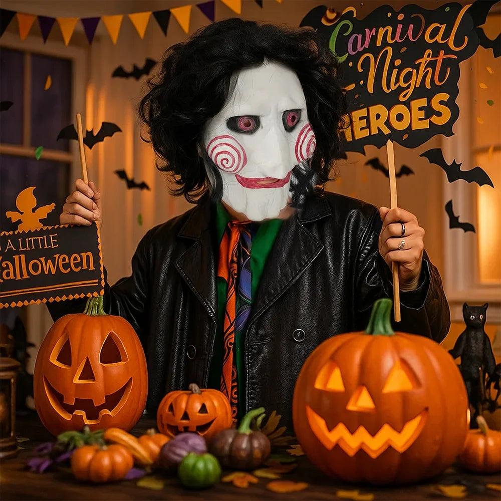 Máscara de Halloween con ojos y dientes rojos, hecha de látex resistente, ideal para fiestas de Halloween, Navidad y carnaval, accesorio para disfraces, con un aspecto amenazante, fabricada con materiales de alta calidad, a