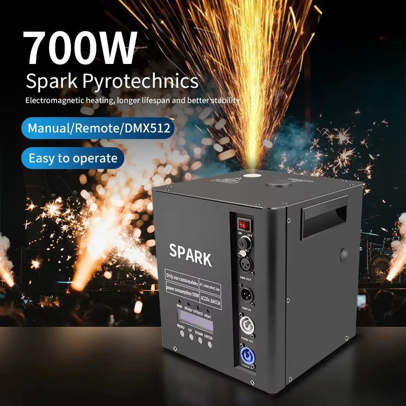 Máquina de Chispas Frías de 700W con Control Remoto DMX, Equipo de Efectos de Chispas con Estuche de Transporte para Decoración de Ambiente en Bodas, Celebraciones y Fiestas