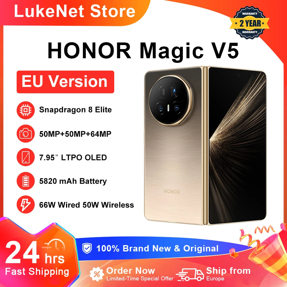 HONOR Magic V5 Versión Global Original Smartphone 5G con Snapdragon 8 Elite, Pantalla OLED Dual HDR, 5820mAh, 7.95" y SuperCharge de 66W
