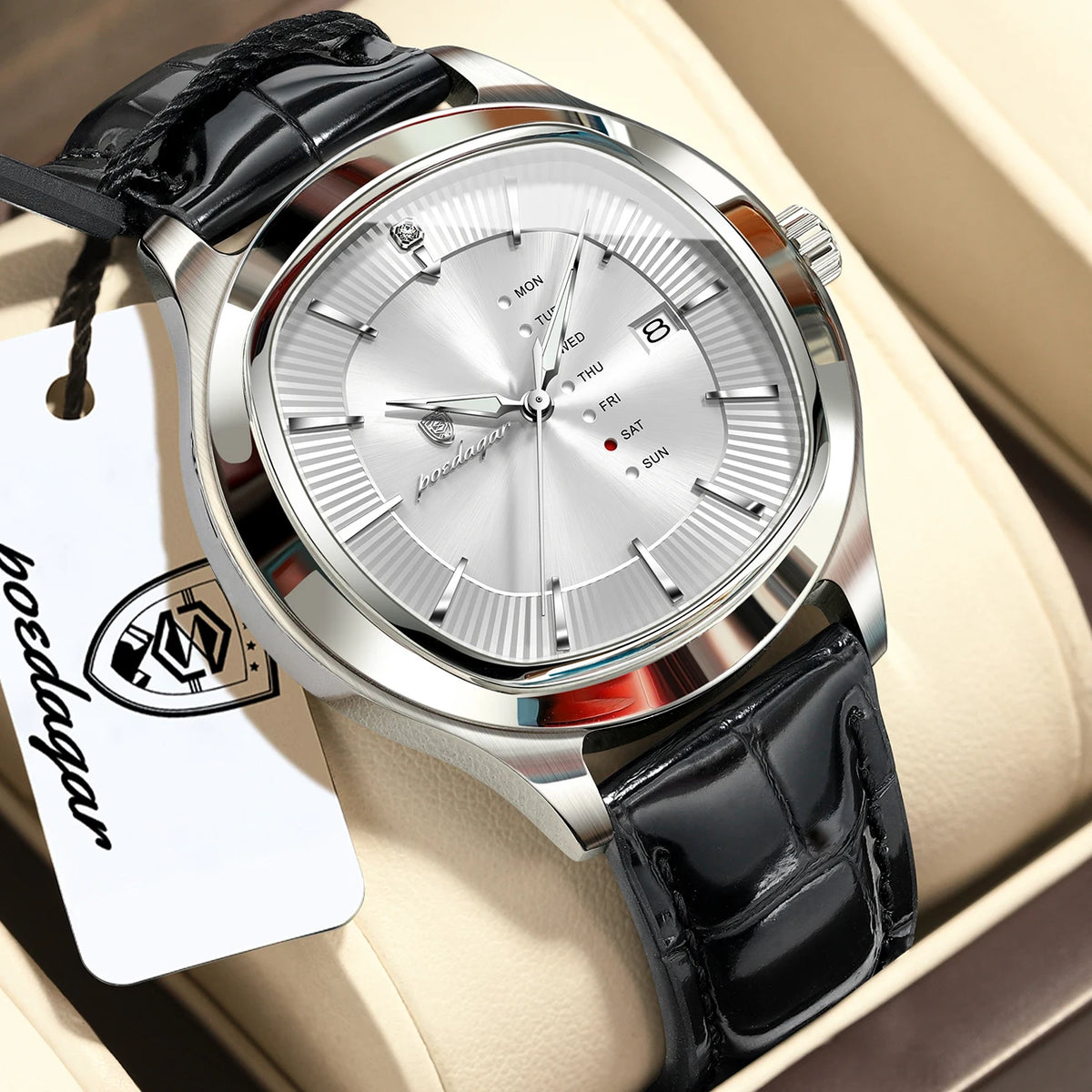 POEDAGAR Fashion Man Clock Waterproof Luminous Date Week Sport Men Wristwatch Leather Business Men's Quartz Watches Reloj Hombre