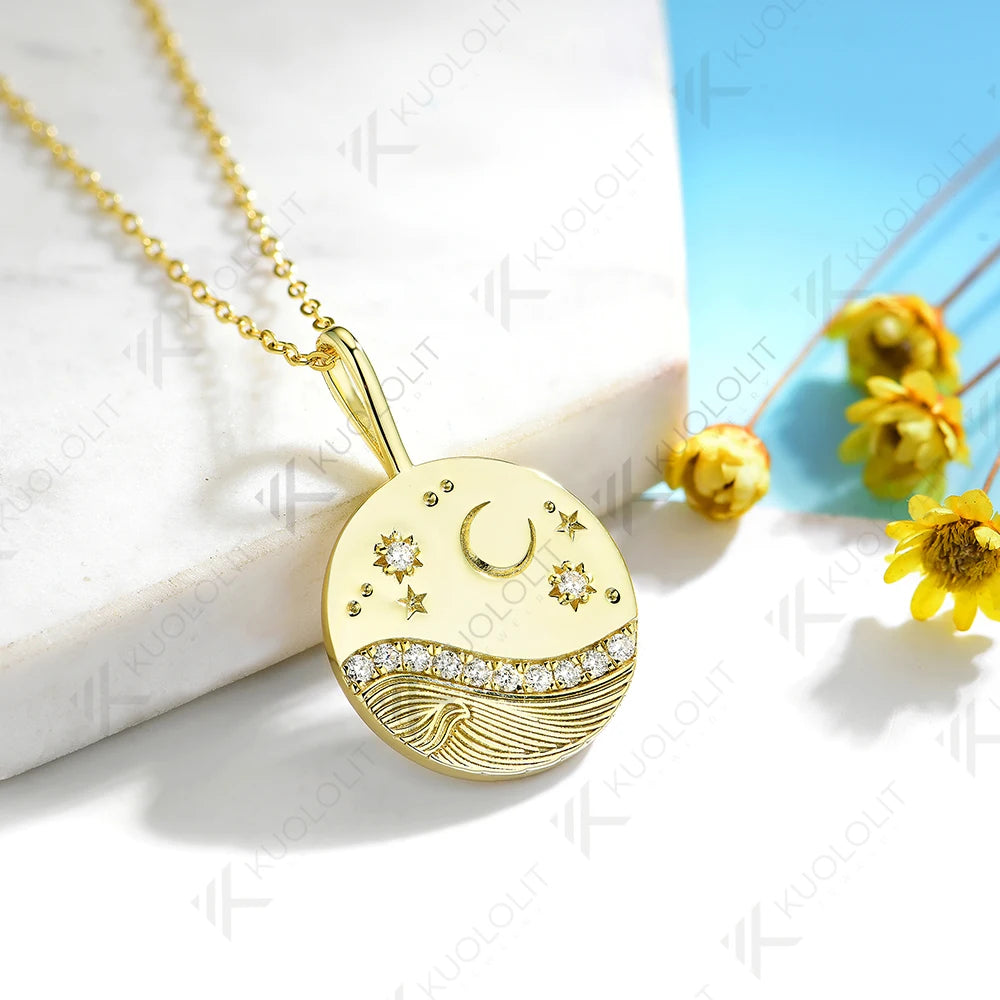 Kuololit-collar de moissanita de 0,26 quilates para mujer, collar de oro amarillo Solid10K14K para regalos de Navidad, fiesta, compromiso, aniversario