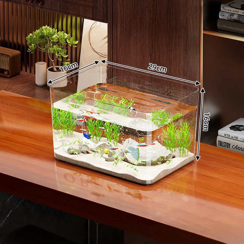 Transparent Aquarium Creative Desktop Fish Tank Tabletop Fish Tank for Office Home Decoration (No Scenery or Stones Included)