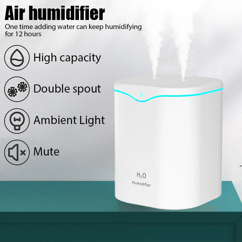 Humidificador de aire USB de gran capacidad, 2000ML, con doble puerto de pulverización, aceite esencial, aromaterapia, máquina de niebla para el hogar y la Oficina