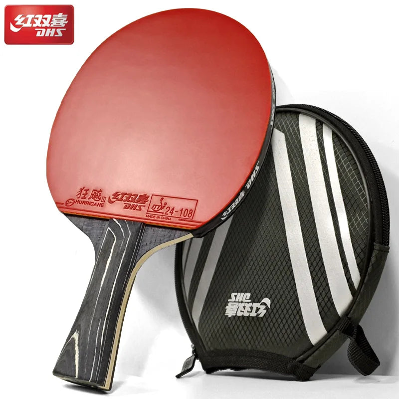 DHS DIAMOND Raqueta de tenis de mesa negra de 7 capas con gomas Hurricane 3 - Bata de paleta de Ping Pong profesional para girar y velocidad