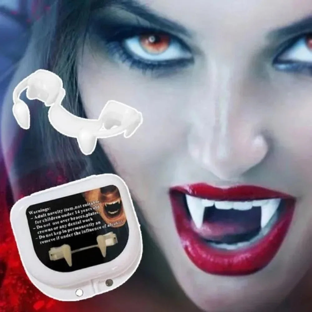 Dientes de zombi retráctiles para Halloween, accesorio de maquillaje para bailes de disfraces, dientes de vampiro de plástico para Halloween, decoración para fiestas de disfraces de terror.