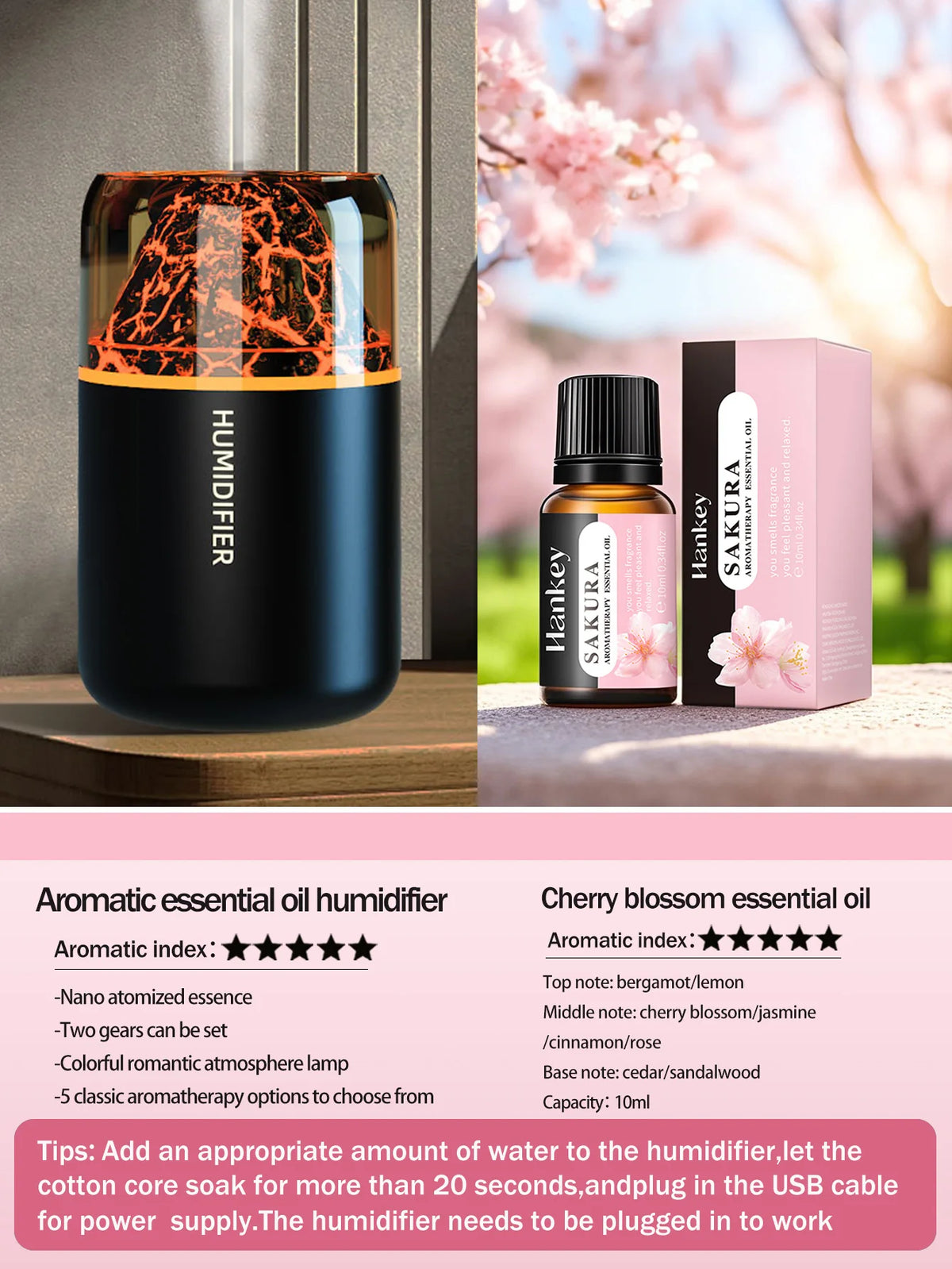 El difusor de aromaterapia USB humidificador con lámpara de color volcánico simulado es adecuado para usar en automóviles, hogares, dormitorios, como regalo,