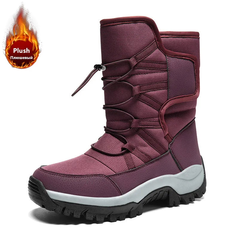 Botines de invierno para mujer, botas de nieve para mantener el calor, botas de senderismo con plataforma sin cordones para exteriores, botas de felpa gruesas para mujer