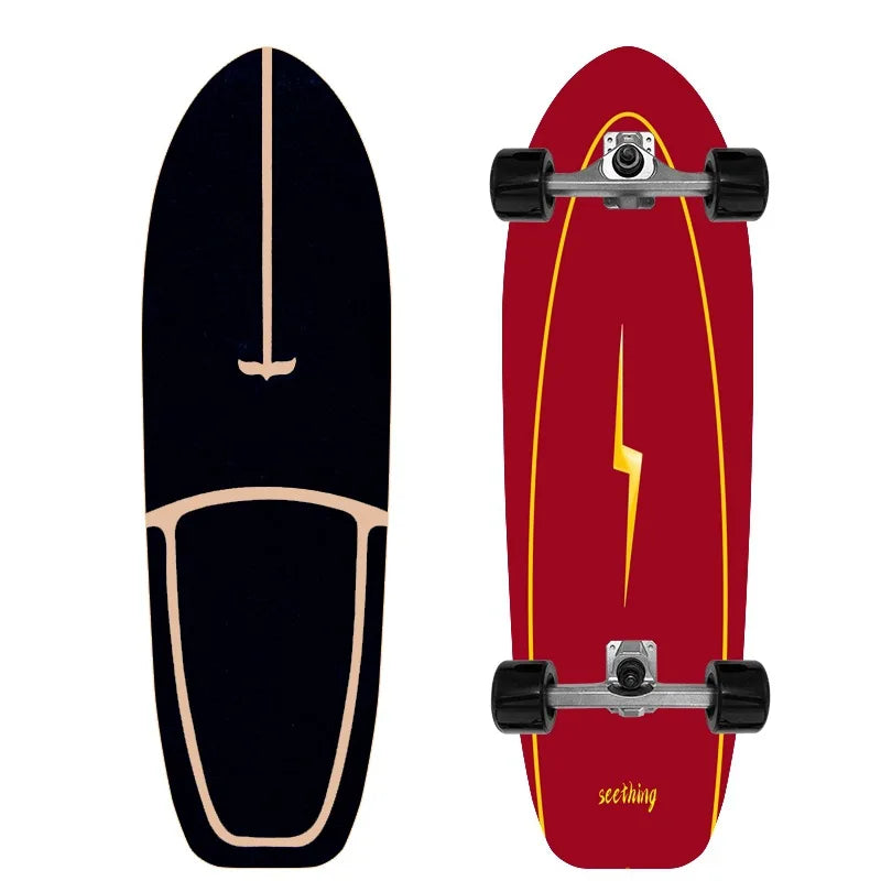Patineta Profesional de Surf sobre Tierra de 32'' con Ejes de PU CX4, Tabla de Madera de Arce Multicapa sin Descenso para Niños y Adultos, Ideal para Principiantes y Práctica de Esquí