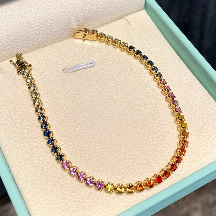 Aazuo-Joyería de lujo para mujer, pulsera clásica de oro amarillo de 18K con zafiros naturales, elegante y moderna, para fiesta de compromiso