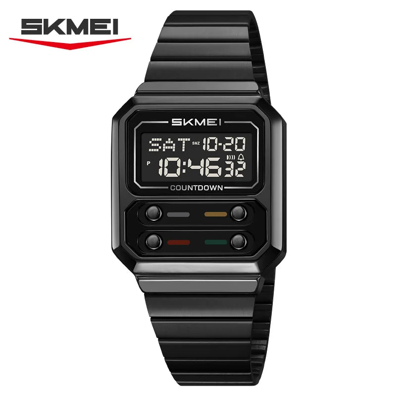 Reloj de pulsera digital para hombre SKMEI, resistente al agua, con cuenta regresiva, a prueba de golpes, de acero inoxidable y estilo lujoso