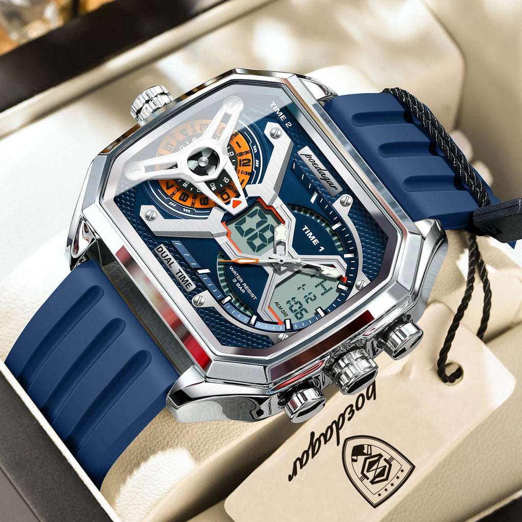 Reloj de pulsera deportivo de cuarzo para hombre POEDAGAR, moda, fecha, semana, luminoso, LED digital, reloj electrónico para hombre, hora dual, relojes casuales para hombre