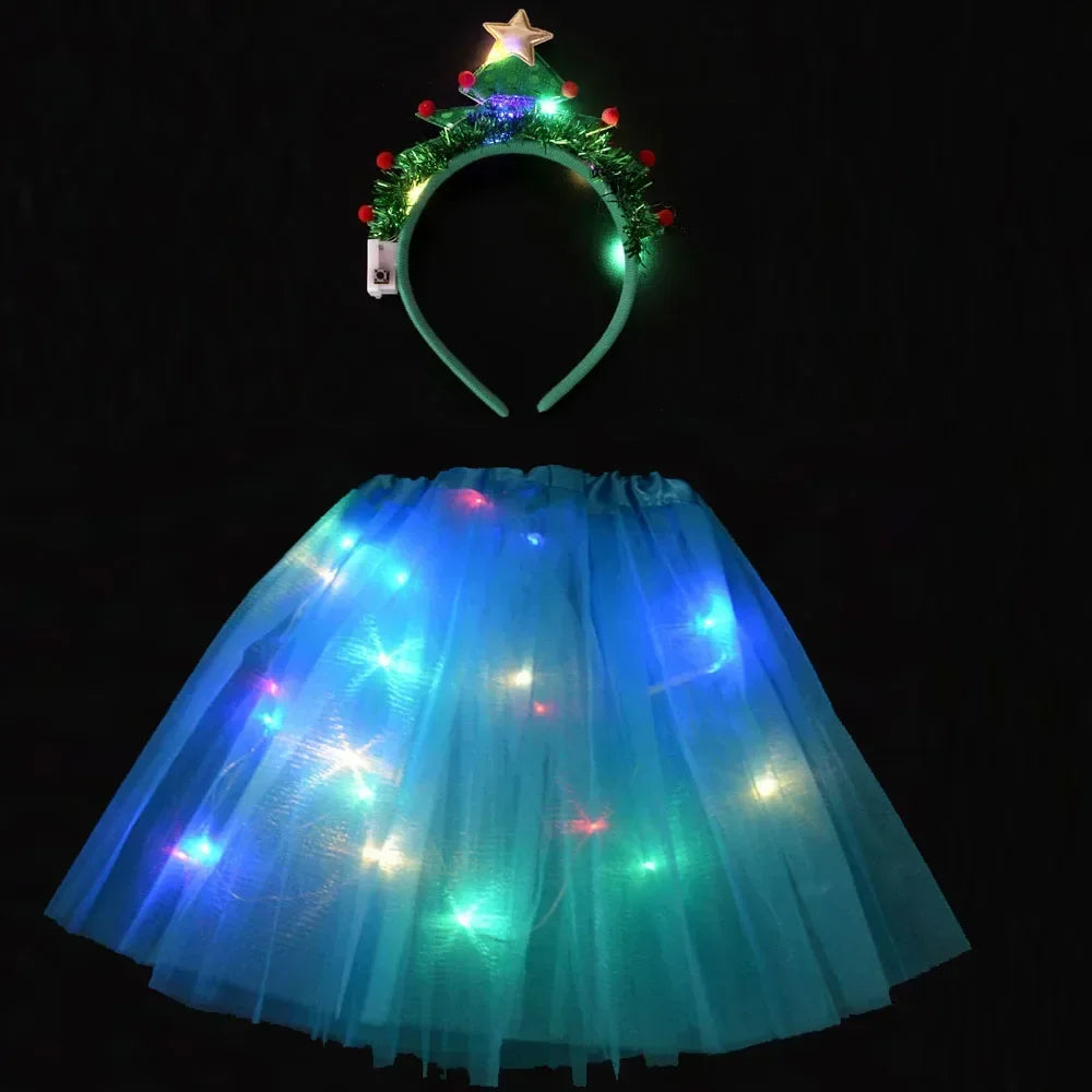 Falda LED para mujer y niña, tutú iluminado con brillo, diadema de árbol, regalo, fiesta de hadas, disfraz de cumpleaños, Navidad, Festival de boda, Navidad