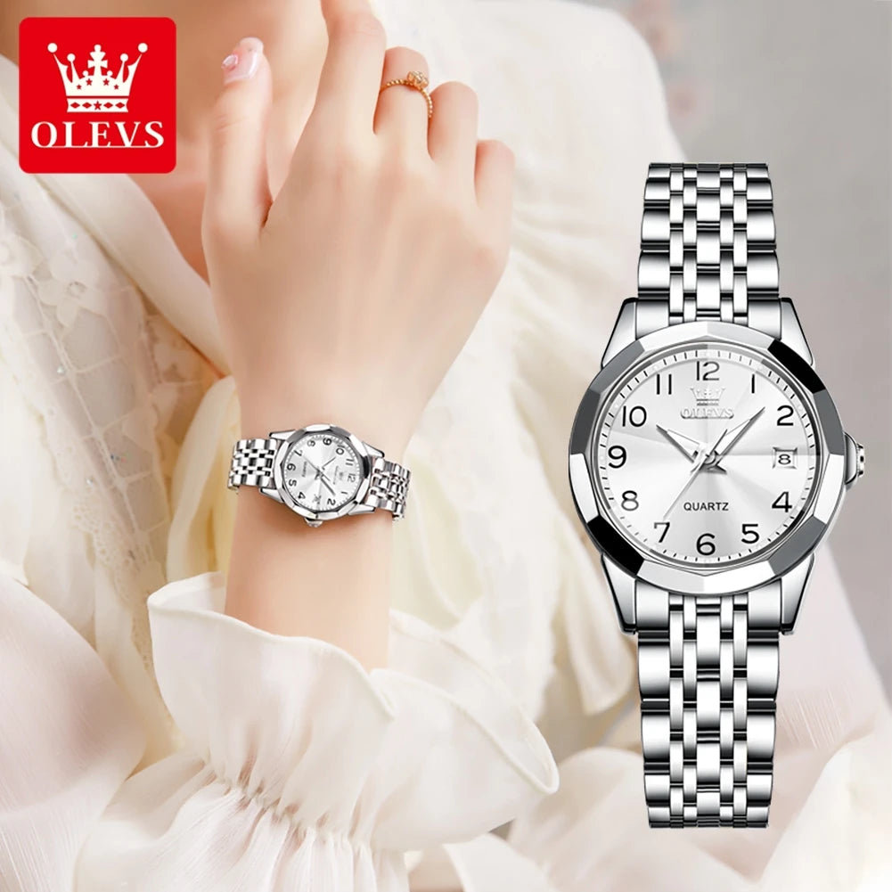 OLEVS Womens Watch Classic Dress Number Female Watches for Ladies Analog Quartz Stainless Steel Waterproof Luminous Date 9970