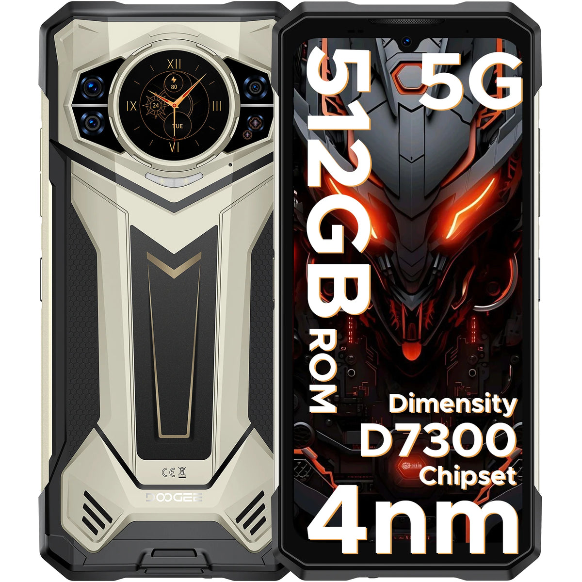 Teléfono rugerizado Doogee S200 Plus 5G con IA, 32 GB (12+20) 512 GB, procesador Dimensity 7300, móvil gaming con pantalla trasera de 1.32'' y pantalla principal
