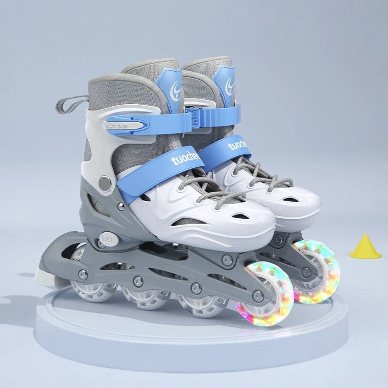Patines en Línea Ajustables para Niños y Niñas con Ruedas LED Intermitentes, Patines de Ruedas para Principiantes con Freno Seguro, Zapatos de Entrenamiento para Exteriores, Regalo