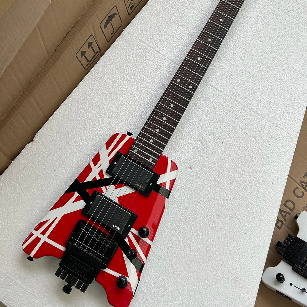 Guitarra Eléctrica de 6 Cuerdas, Roja, sin Cabeza, de Madera de Tilo, con Diapasón de Palisandro