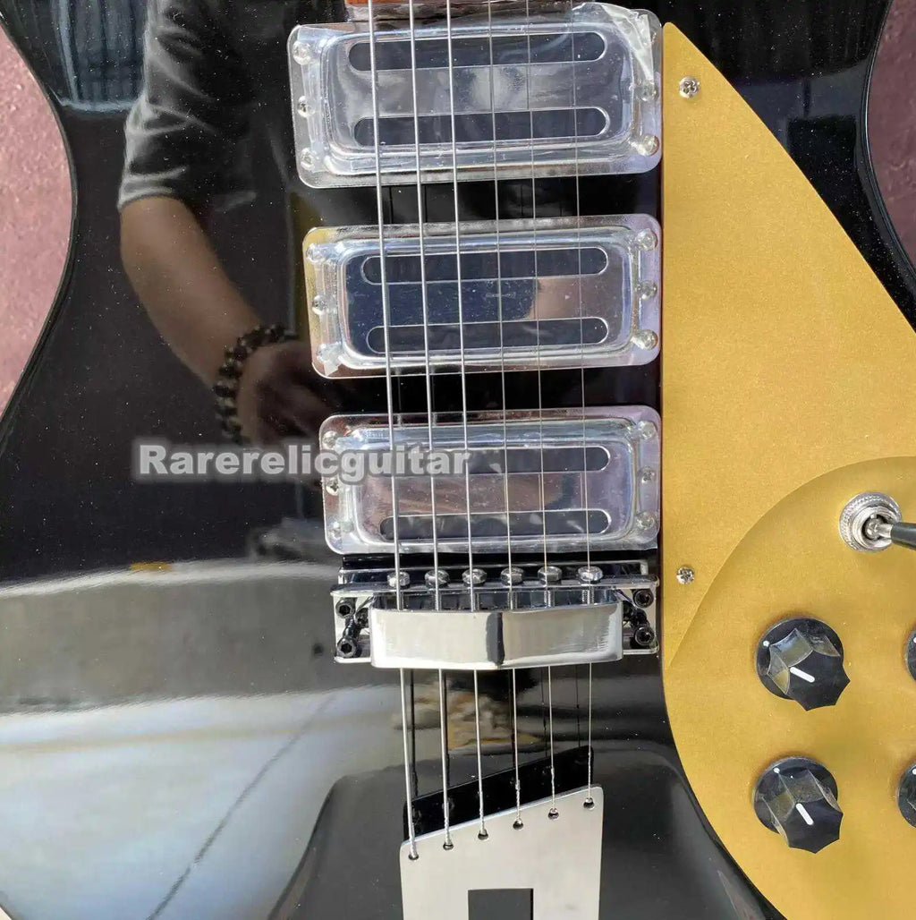 Guitarra Eléctrica Negra de 6 Cuerdas 325, Cuerpo de Palisandro, 3 Mini Pastillas, Golpeador Dorado