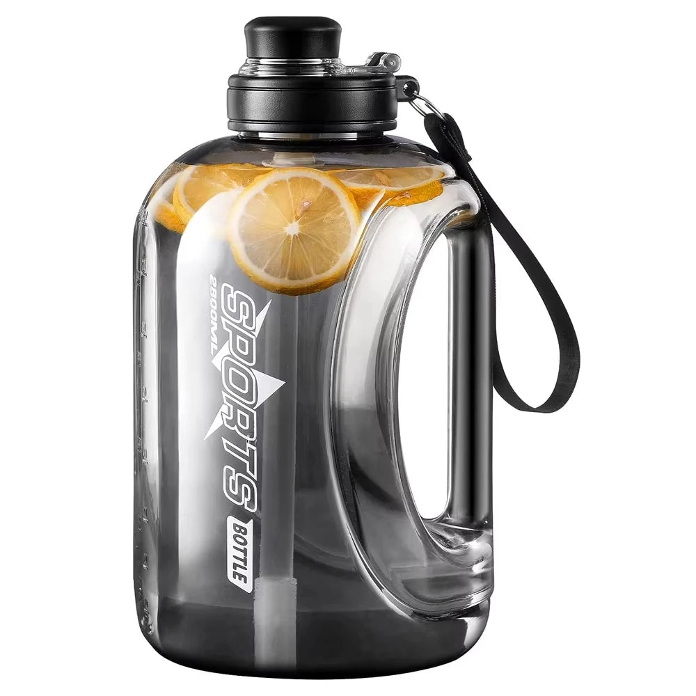 Botella de agua de gran capacidad con pajita y correa, mango portátil, sin BPA, ecológica, perfecta para deportes al aire libre y fitness