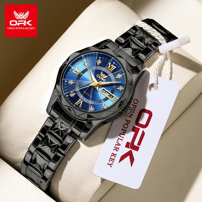 Reloj de mujer OLEVS 6023, reloj de pulsera de lujo para mujer, color dorado, con fecha y día, de acero inoxidable, resistente al agua, de cuarzo