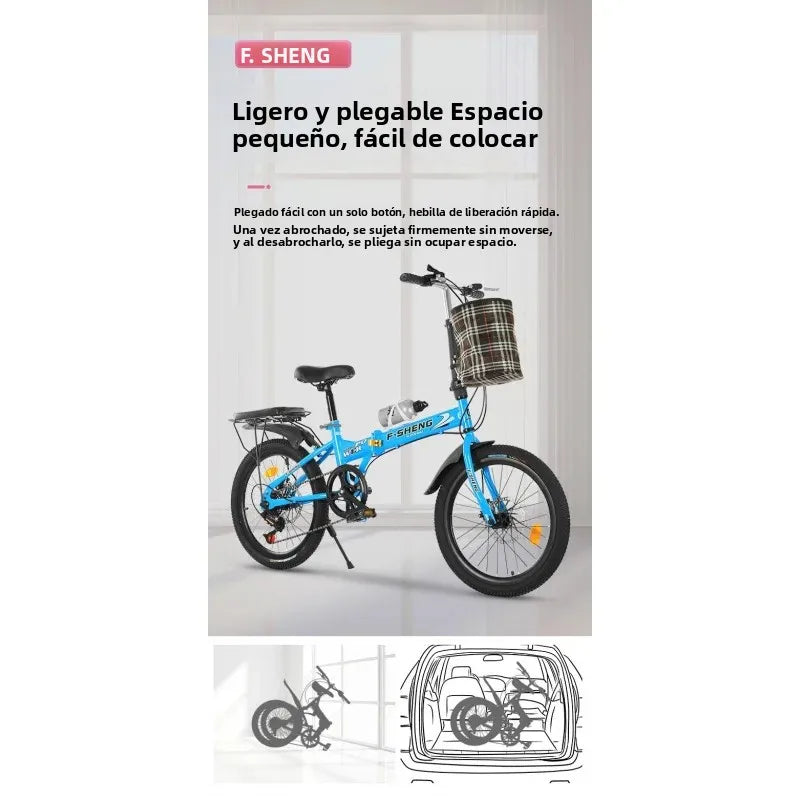 Bicicleta plegable de 20 pulgadas, 6 velocidades, doble freno de disco: bicicleta compacta y fácil de transportar para un almacenamiento sencillo