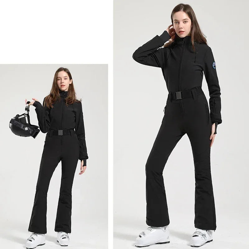 Traje de esquí ajustado para mujer, mono Cálido impermeable a prueba de viento, conjunto de esquí de una pieza, ropa de invierno, chaqueta de Snowboard, monos, 2025