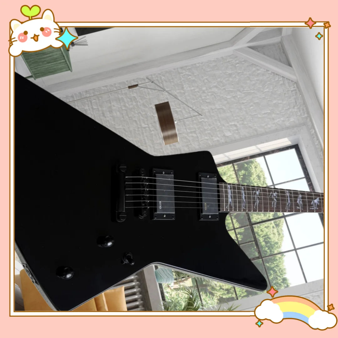 Guitarra eléctrica Goose de cuerpo blanco con diapasón Snake incrustado y línea activa negra OTGT-2009