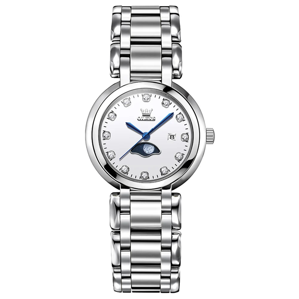 Reloj de cuarzo OLEVS para mujer, elegante y a la moda, con esfera de pedrería morada, resistente al agua, luminoso, original, de lujo.