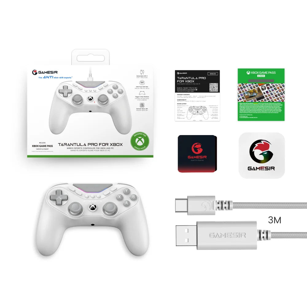 Gamesir Tarantula Pro para Xbox, mando con cable para deportes electrónicos, modelo T3 Pro para Xbox y PC, con palancas TMR, modo dual y gatillos, frecuencia de muestreo de 1000 Hz.