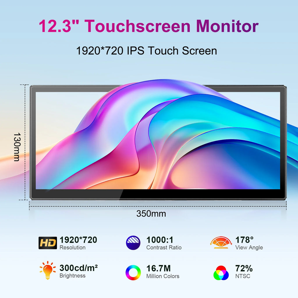 Monitor Portátil Táctil Unew de 12.3 Pulgadas, 1920x720 IPS, Pantalla Secundaria, Pantalla Táctil Capacitiva de 10 Puntos, Monitor Extendido para Laptop