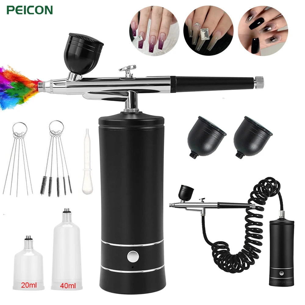 Kit de pintura para decoración de uñas con aerógrafo, Mini aerógrafo con compresor para pintura de pasteles y uñas, pistola pulverizadora manual portátil, aerógrafo para uñas