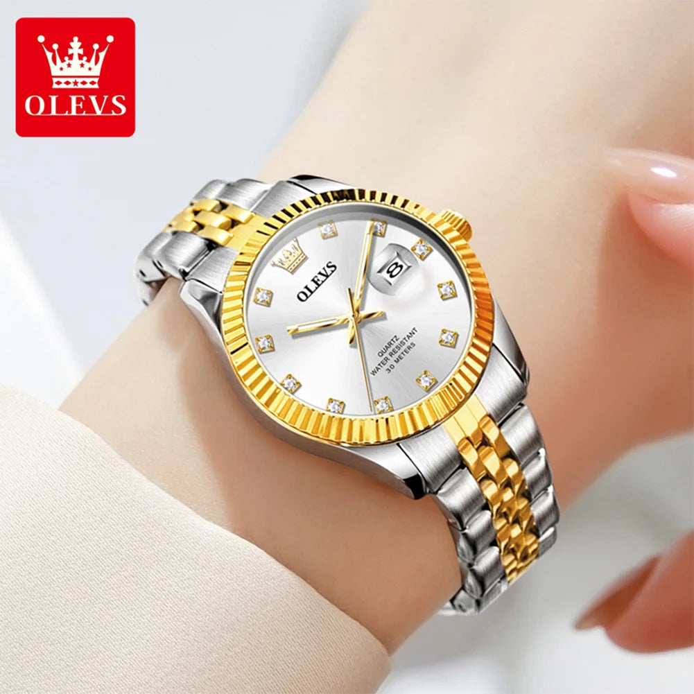OLEVS 3705 Woman Watch 30M Waterproof Date Quartz Watch For Women High Hardness Mirror Diamond Scale Luxury Ladies Hand Clock