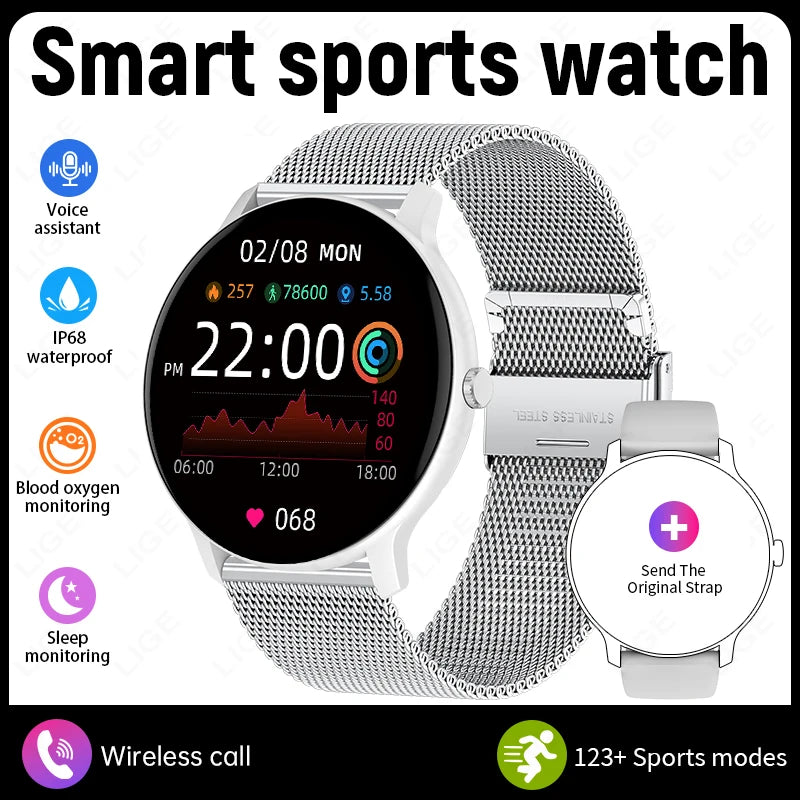 LIGE Nuevo Reloj Inteligente para Mujer Llamada Bluetooth Pronóstico del Tiempo en Tiempo Real Relojes Deportivos para Mujer Reloj Inteligente para Hombre y Mujer para Android iOS