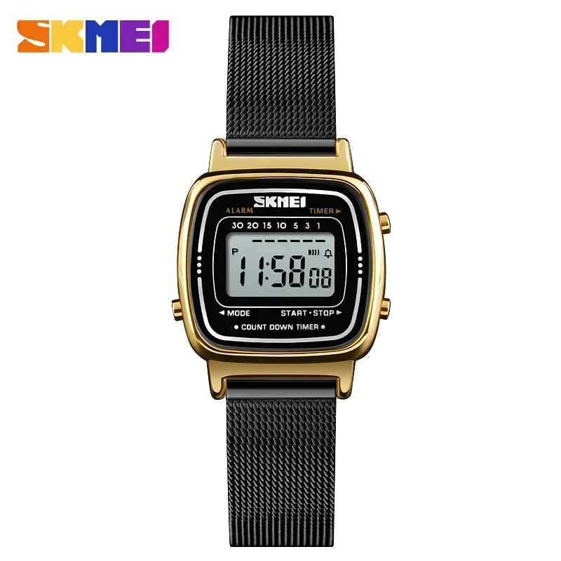Reloj de lujo SKMEI 1901 para mujer, esfera pequeña, acero inoxidable, digital, resistente al agua, reloj de pulsera para dama, mujer y niña