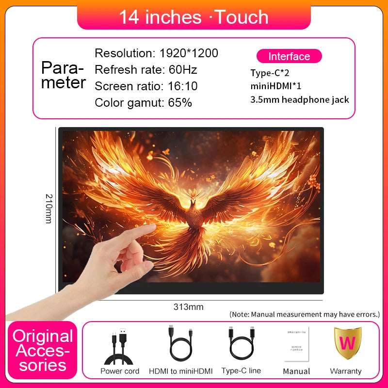 Monitor Portátil Táctil LANLIPU de 14/15.6/16 Pulgadas 1920*1200 para Teléfono Celular, Laptop, Xbox, PS4/5, Switch, Pantalla de Extensión para Computadora