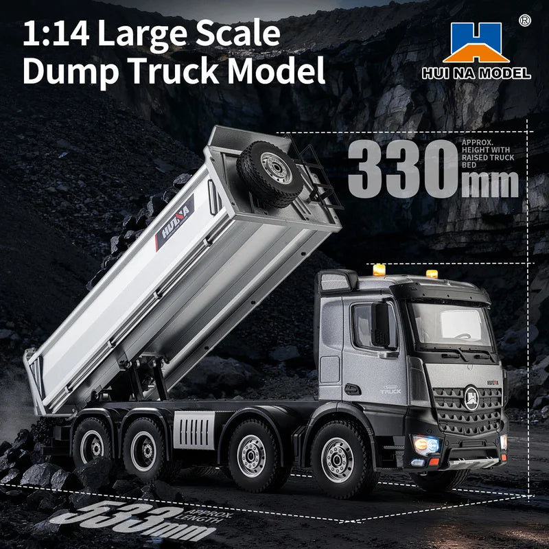 HUINA 1536PRO Venta caliente 1537 aleación Control remoto 1:14 rueda a escala completa ingeniería pesada camión volquete camión mezclador RC modelo de juguete