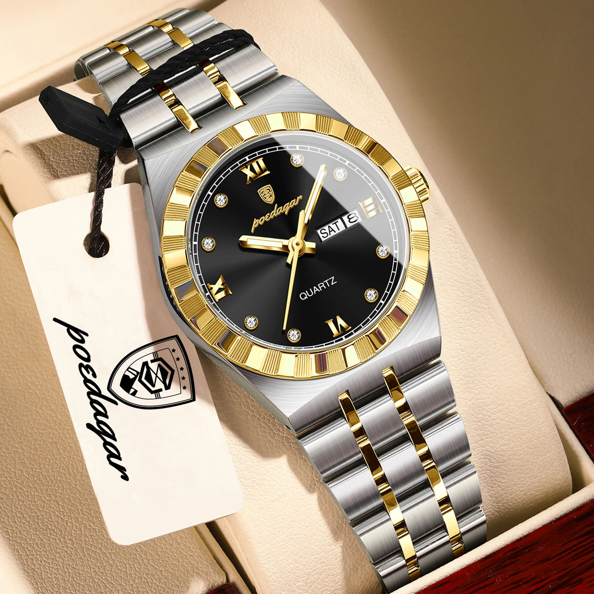 Reloj original y elegante para mujer POEDAGAR, luminoso, resistente al agua, con fecha y día de la semana, reloj de cuarzo para mujer de acero inoxidable a la moda