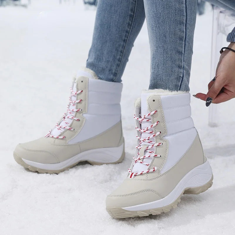 Zapatos de invierno botas impermeables botas de nieve para mujer botines cálidos de felpa para mujer botas altas hasta el muslo con plataforma de felpa para invierno